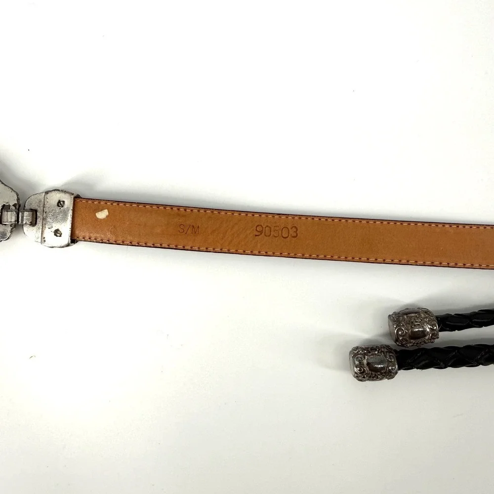90s VTG Brighton S/M Bolo Western‎ Hip Belt Black Braided Leather Eclectic Gypsy